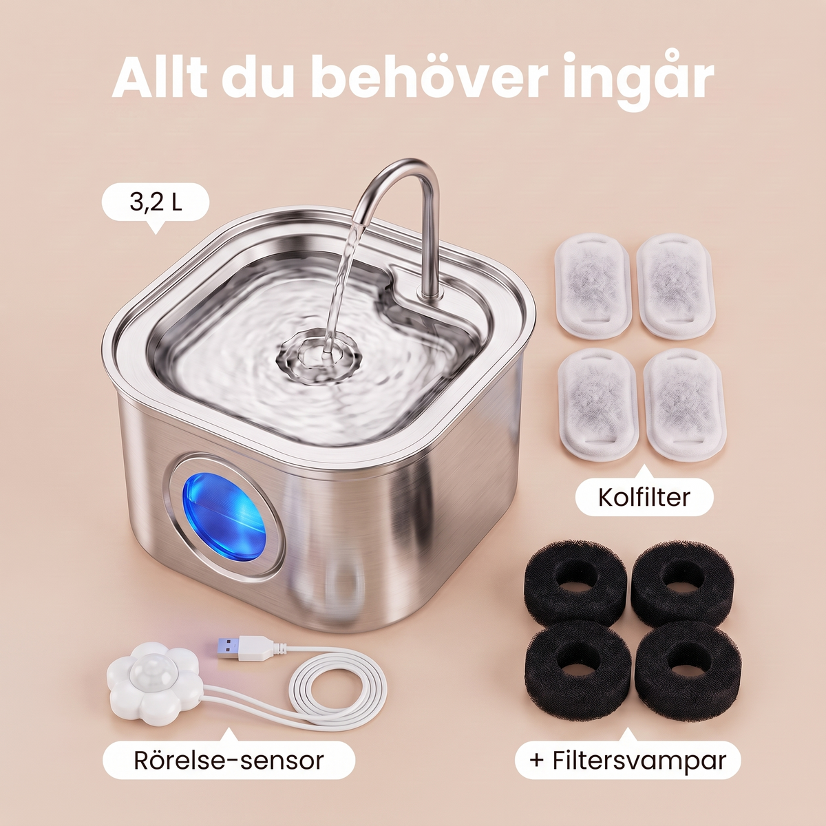 Inneskatt Källan - Rostfri Vattenfontän